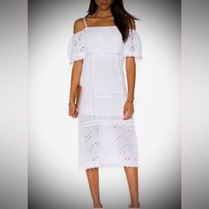 Free People 100% cotton Eyelet Tiered Midi Sundress in White Color size Small